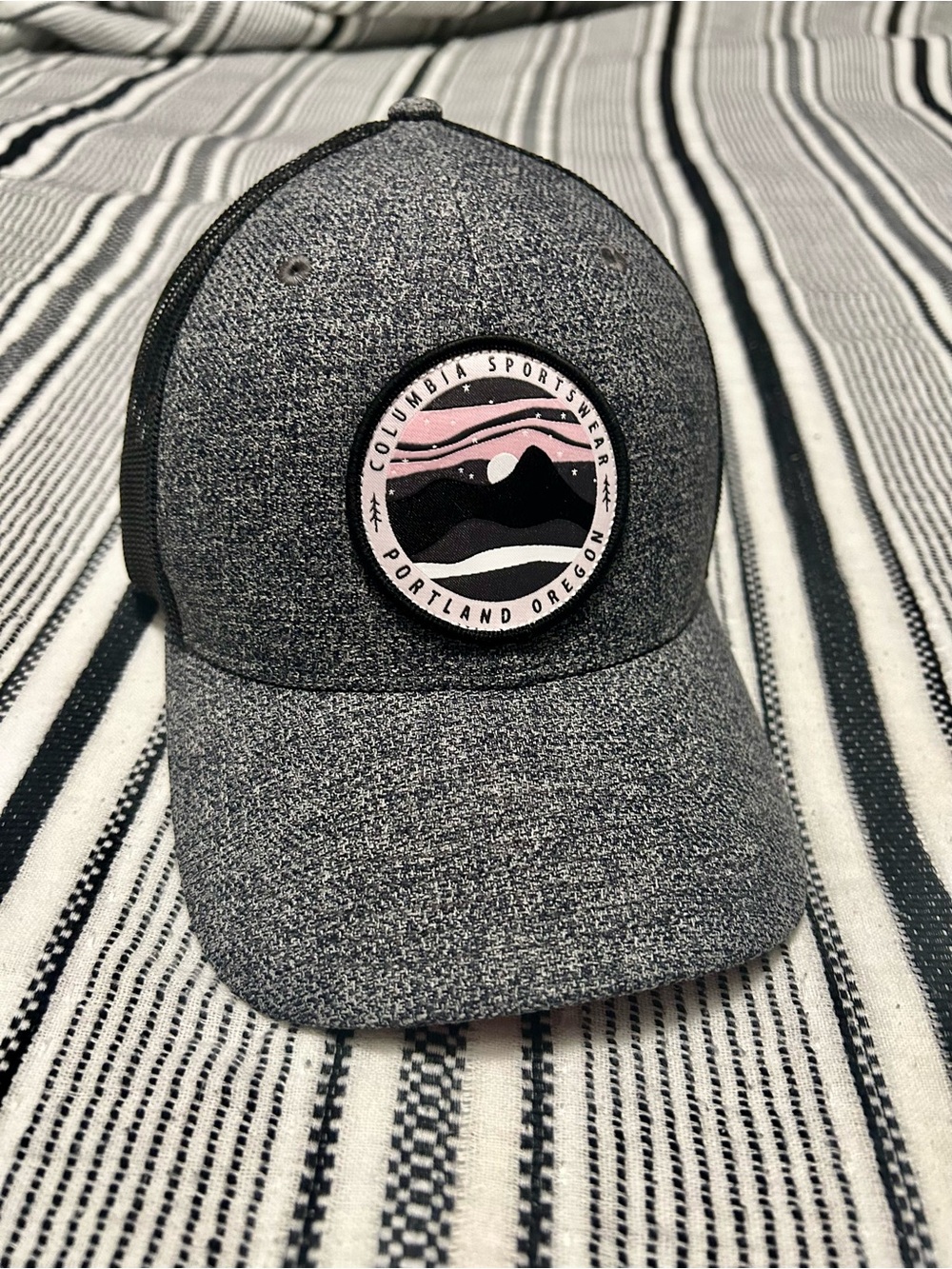 Columbia Women's Gray Heather Trucker Cap with Pink Badge
